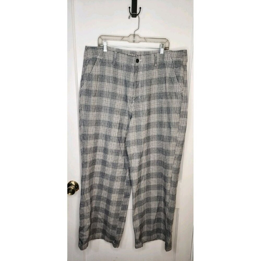 American Eagle Baggy Wide Leg Pant Womens 20 Hi Rise Gray Plaid Full Length